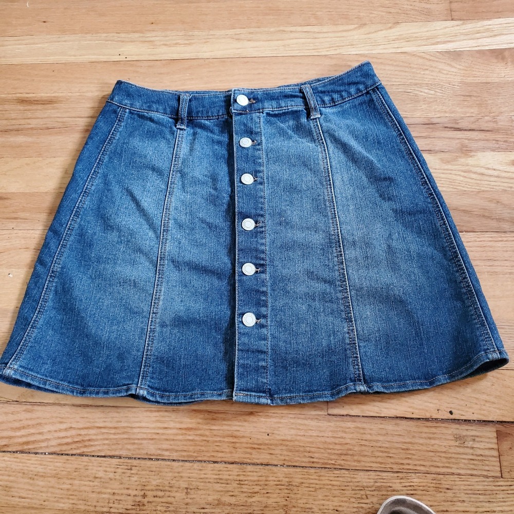 Mossimo Supply Co Womens Denim Mini Skirt Button Front Blue A-Line Size 10